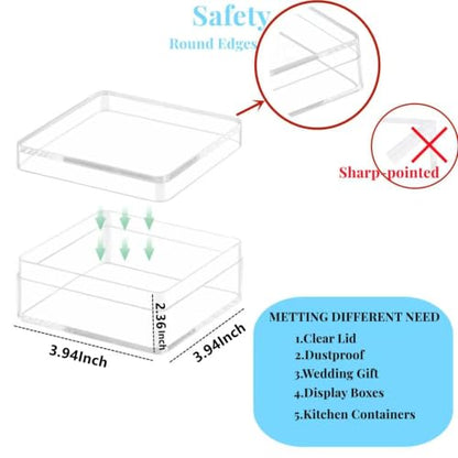 KissYou Acrylic Box Clear Display Box with Lid Jewelry Storage Container Party Decoration - size: 3.94 x 3.94 x 2.36 Inch
