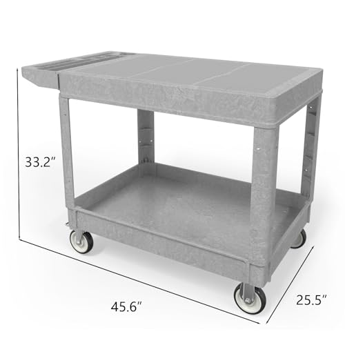 Large Garage Flat Top Utility Cart, Heavy Duty 2 Shelf Tool Cart Service Cart Rolling Push Carts with Ergonomic Handle 5" Swivel Casters. - color: Gray, size: 46 x 25 Inch