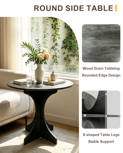 24in Round Side Table, Modern Minimalist Accent End Table with Curved Tripod Base, Compact Round Sofa Side Table, Easy Assembly Nightstand for Living Room Bedroom Balcony Small Spaces-Gray Oak - color: Grey-x