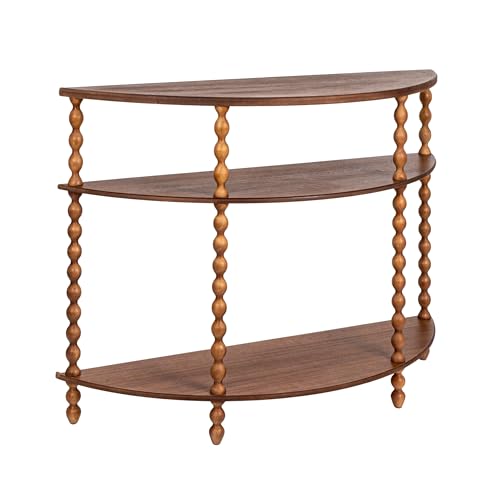 Creative Co-Op 3-Tier Curved Accent Table with Beveled Shelves and Doweled Legs, Walnut Finish - color: Walnut Color, size: 47.25"L x 15.75"W x 34.5"H