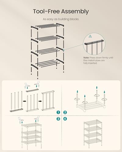 SONGMICS 4-Tier Shoe Rack for Closet, Compact Metal Shoe Organizer Shelf for Entryway, Bedroom, Small Spaces, Stackable, 11.8 x 17.7 x 26 Inches, Black ULSA114BH01 - size: 4 Tiers (17.7"W)