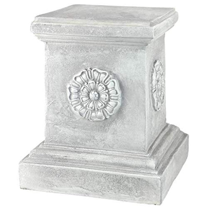 Design Toscano English Rosette Indoor/Outdoor Sculptural Garden Plinth Base Statue Riser, Large 12.5 Inch Tall, Cast Stone Resin, Antique Stone Finish - size: Large, style: English Rosette