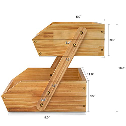 Merysen 2-Tier Wooden Fruit Basket For Kitchen Countertop, Self-assembly | Large Fruit Holder Stand, Vegetable, Snack, Bread Organzier and Storage - size: 2 Tier Wooden