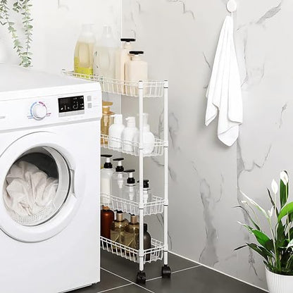 NSF white 4-layer storage rack, refrigerator crevice rack, washing machine crevice rack, laundry room dirty clothes storage, multifunctional household epoxy resin deep mesh basket - size: 4-White H basket