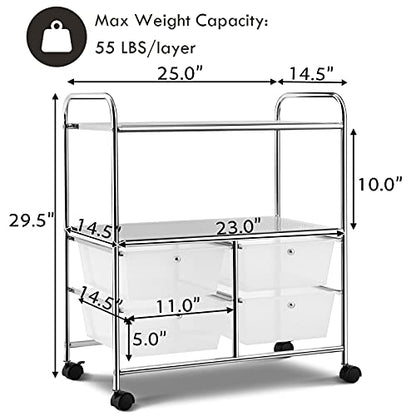 GOFLAME 4-Drawer Rolling Storage Cart with 2 Shelves, Mobile Utility Cart with Removable Drawers and Metal Frame, Art Craft Drawer Cart with Lockable Wheels for Home, Office, School, Studio, Clear - color: Clear