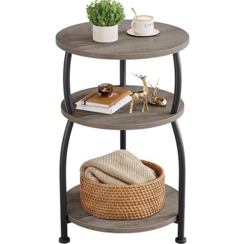3-Tier Round Side Table, 15.7 inch End Table Nightstand | Circle Accent Table for Small Spaces, 24 inch Tall Sofa Table, Wooden Corner Table for Bedroom Living Room Garden, Grey - color: Grey, size: 15.7''Dia