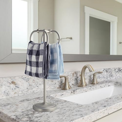 17 Inch Stainless Steel Hand Towel Holder Double Stand Hand Towel Ring for Washcloths or dishcloths Non-Slip Base Free Standing Towel Rack for Bathroom Kitchen (Brushed) - color: Brushed