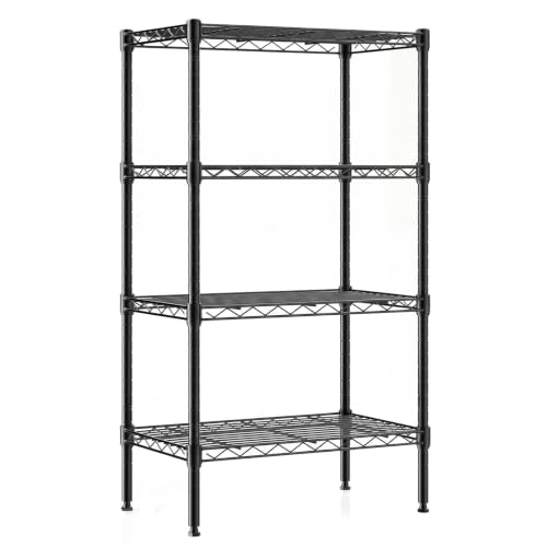 DUMOS 4-Tier Metal Wire Storage Shelves, Adjustable Standing Storage Rack Shelf, Heavy Duty Steel Shelving Unit Organizers for Kitchen Bathroom Pantry Garage, 23.3" Wx13.4 Dx47 H, Black - size: 4 Tier-47"H without wheels