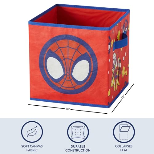 Marvel Spiderman Storage Bins,10" Collapsible Fabric Cubes, Pack of 2,Kids Organizer, Nursery & Bedroom Decorative Storage Boxes with Handles
