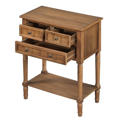 GDFStudio Narrow Console Table - Slim Sofa Tables with 3 Storage Drawers & Bottom Shelf,Solid Wood Frame,Distressed Finish - Accent Table for Living Room,Hallway,Small Spaces,Entryway,23.7" Natural - color: Natural