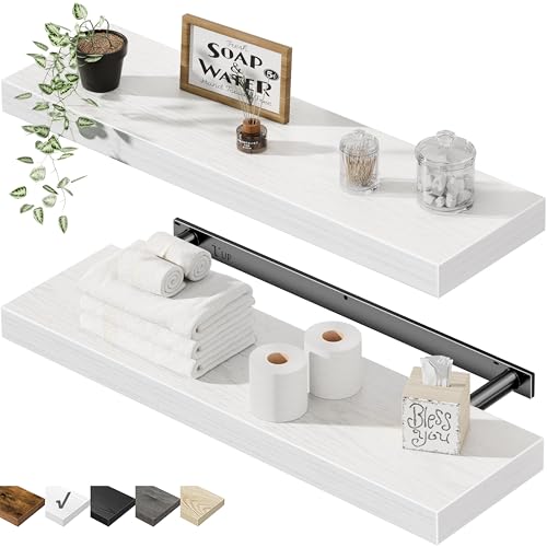 QEEIG Floating Shelves for Wall 23.6" Long - Wall Mounted Shelf Bathroom Kitchen Living Room Bedroom Farmhouse Home Decor Display Bookshelf Large 23.6 x 9.3 inch Set of 2, White (008-60W) - color: C. White, size: 23.6"