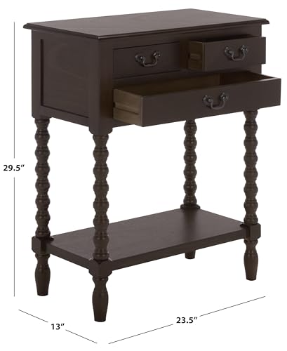 SAFAVIEH Furniture - Athena 3-Drawer Console Table - Dark Chocolate - Solid Wood - Farmhouse Classic Design - Ideal for Entryway, Living Room, Hallway, 23.5" W x 13" D x 29.5" H (CNS5703D) - color: Dark Chocolate