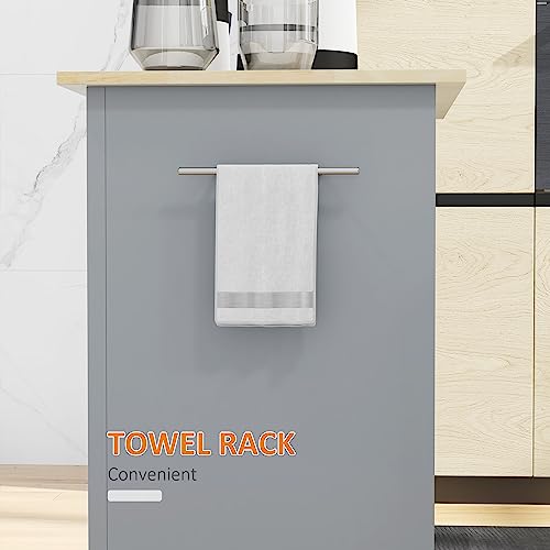 HOMCOM Rolling Kitchen Island Cart, Portable Serving Trolley Table with Drawer, Adjustable Shelf and 2 Towel Racks, Grey - color: Grey