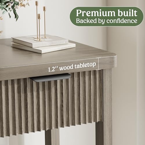 Fluted Console Table, 51 Inch Entryway Table with 3 Drawers | Scandi farmhouse look with quiet full-extension slides, open lower shelf, profile for hallway, entry, foyer or behind sofa. - color: Dark Gray
