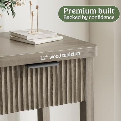 Fluted Console Table, 51 Inch Entryway Table with 3 Drawers | Scandi farmhouse look with quiet full-extension slides, open lower shelf, profile for hallway, entry, foyer or behind sofa. - color: Dark Gray