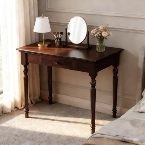 Walnut Writing Desks with Drawers, 35" French Country Style | Solid Wood Farmhouse Computer Desk for Home Office, Living Room Study or Workspace - color: Walnut, size: 35 inches