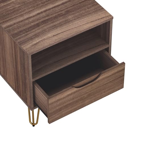 Manhattan Comfort Avira 20 Inch Nightstand with Drawer and Shelf, Mid Century Modern Bedroom Stand with Storage, Compact Side End Table with Metal Legs, Brown - color: Brown