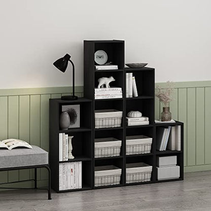 Furinno PASIR Book Shelf, 2-Tier Modern Bookshelf, Open Shelves Cube Bookcase, 9 x 12 x 21, Easy Assembly, Closed Back, for Living Room, Bedroom, Home Office, Darkwood - color: Darkwood, size: 2-Cube, 9 x 12 x 21