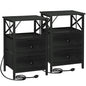 AMHANCIBLE Nightstands Set of 2, Large Night Stand with Charging Station | Bedside Table with 2 Fabric Drawers, End Side Tables Living Room, with Open Shelf, USB Ports Outlets, for Bedroom, Black - color: Black