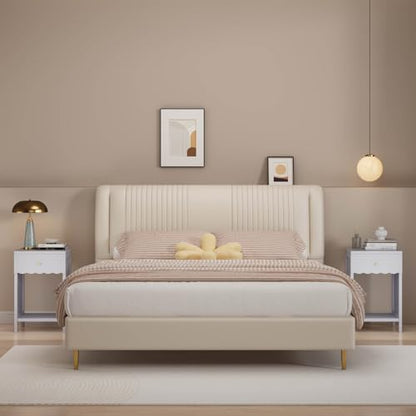 26“ Modern White Nightstand with Drawer and Open Shelf, Scalloped Edge Bedside Table for Bedroom, Cute Minimalist Side Table for Girls' Room (Light Purple)