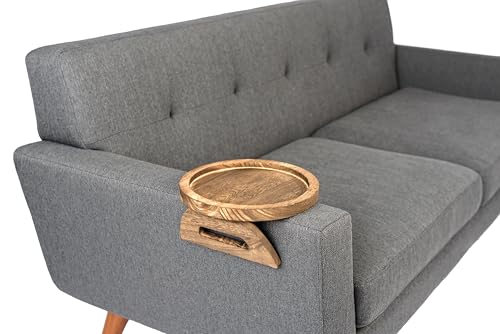 Couch Arm Table Tray – Sofa Armrest Tray Table in Paulownia Wood, Non-Slip Spring-Loaded Fit for Most Couch Arms, Holds Drinks, Remote, Phone | Rustic Brown