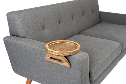 Couch Arm Table Tray – Sofa Armrest Tray Table in Paulownia Wood, Non-Slip Spring-Loaded Fit for Most Couch Arms, Holds Drinks, Remote, Phone | Rustic Brown