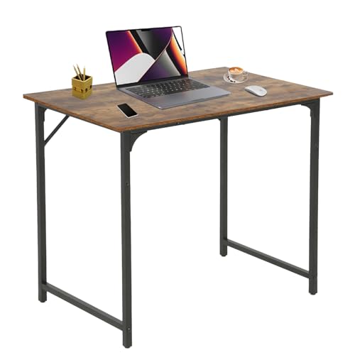 HCY 39 Inch Computer Desk, Office Desk Gaming Desk with Metal Frame, Writing Workstation for Home Office, Space Saving Computer Table for Small Space (Brown) 39x19.6x29 - color: Brown, size: 39 inch