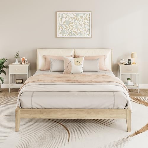 Vagusicc Nightstand Set of 2 with Charging Station, Bed Side Table with Fabric Drawer, Small End Table with 2-Tier Storage Shelves, 25.4" Tall Night Stand Bedside Table for Bedroom Living Room, Beige - color: Beige (2 Pack)