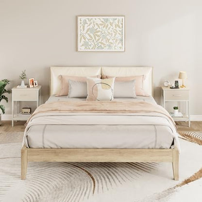 Vagusicc Nightstand Set of 2 with Charging Station, Bed Side Table with Fabric Drawer, Small End Table with 2-Tier Storage Shelves, 25.4" Tall Night Stand Bedside Table for Bedroom Living Room, Beige - color: Beige (2 Pack)