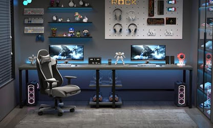EXCEFUR Industrial Computer Desk, Home Office Desk with Storage Shelves, Wood Study Writing Table for Bedroom, Living Room, Grey, 53 Inch - color: Grey