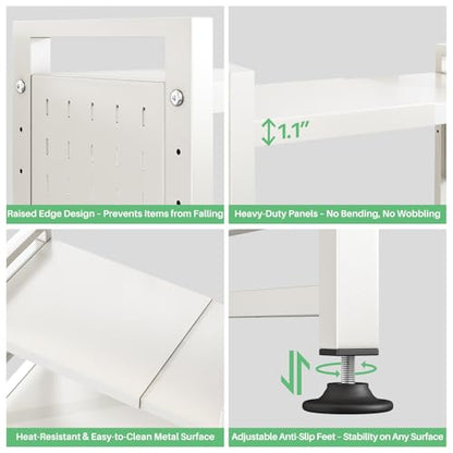 Microwave Stand, 2-Tier Expandable(17.4"-27.4") Microwave Oven Rack, Heavy Duty Adjustable Shelf with 9 hooks, Kitchen Organizer Storage Shelves for Pantry, Countertop, Coffee Bar, Office, Dorm, White - style: 2 Tier-White