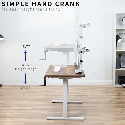 VIVO Compact Hand Crank Stand Up Desk Frame, White, DESK-M051MW | For 37 to 77 inch Table Tops, Height Adjustable, Ergonomic Standing Desk Legs, Foldable Handle - color: White
