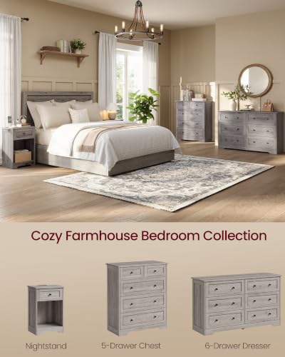 VASAGLE Traditional Basic Nightstand with Charging Station, Wood End Table with 1 Drawer and Open Shelf, 15.7 x 11.8 x 23.2 in, Washed Gray, for Bedroom, Siren Collection ULET828FD01S - color: Washed Gray, size: 2 pack
