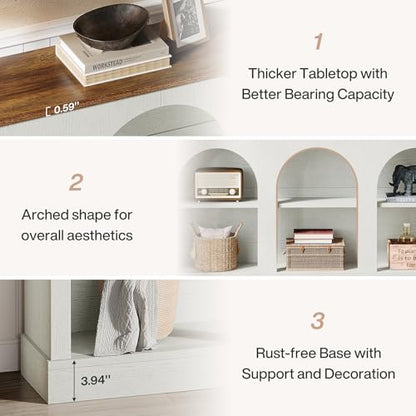 Tribesigns Farmhouse Console Table, 63-Inch Long Entryway Table with 3 Tier Storage, Wooden Rectangular Sofa Table Behind The Couch for Entrance, Hallway, Living Room, Off-White and Brown - color: Off-white and Brown
