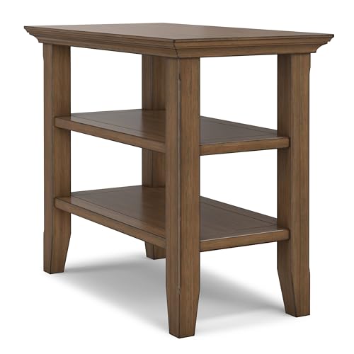 SIMPLIHOME Acadian Narrow Side Table - 14 inch Wide Solid Wood Rectangular End Table with 2 Open Shelves in Rustic Natural Aged Brown, Transitional Lamp Stand or Nightstand for Living Room or Bedroom - color: Rustic Natural Aged Brown, size: 14 inch, styl