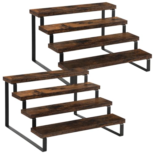 YINMIT Wooden Display Riser Stand, Tiered Perfume and Cologne Organizer Stand, 4 Tier Spice Rack Organizer, Rustic Display Shelf for Candles (4 Tier, 2 Pack) - color: 4 Tier,2 Pack,Brown