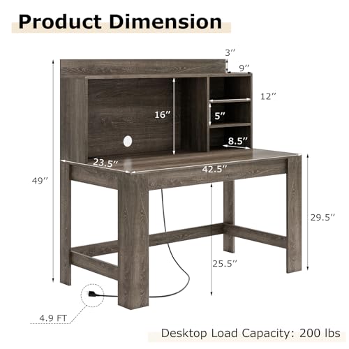 Tangkula Computer Desk with Hutch & Charging Station, Home Office Writing Study Desk with Storage Shelves, Cable Management Hole, Laptop Desk, Desk for Bedroom, Computer Workstation (Gray Oak) - color: Gray Oak