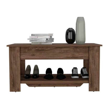Dark Brown Storage Table with Four Legs and Lower Shelf - Doorway & Living Room Furniture