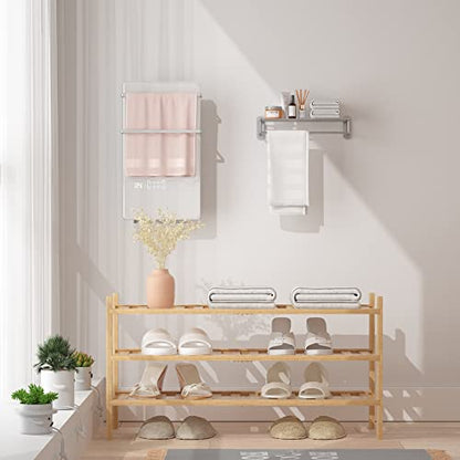 RONGJlA 3 Tier Bamboo Shoe Rack for Closet Free Standing Wood Shoe Shelf Storage Organizer for Entryway Small Space Stackable, Natural