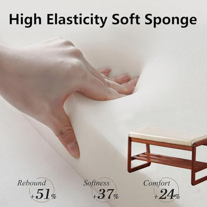SOBIBO Solid Wood Shoe Bench, 2-Tier Wooden Entryway Bench, Modern Shoe Rack with Faux Leather Cushion for Hallway, Living Room (Gray, 31.5'') - color: Beige, size: 31.5 inches
