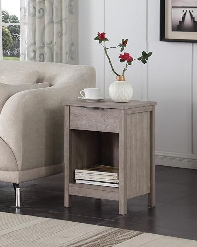 Nightstand with Drawer,3-Tier End Side Table with Storage Drawer and Shelf,Modern Bedside Night Stand for Bedroom, Living Room-Retro Rustic Grey - color: Rustic Grey, style: 1 Drawers