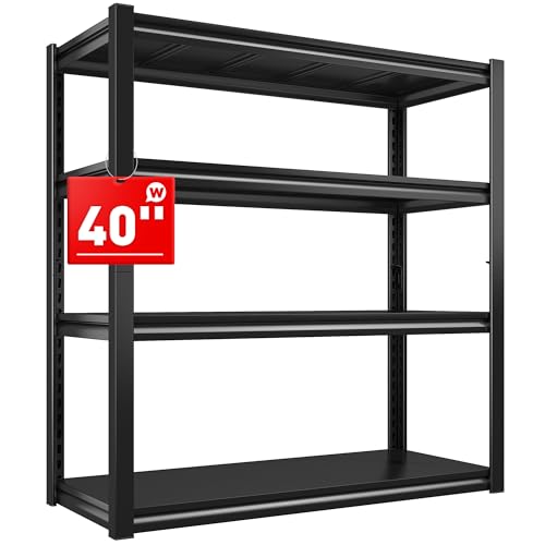 Raybee 40" W Garage Shelving, Storage Shelves 56.9" H, Metal Shelving Heavy Duty Load 1600LBS, Adjustable Metal Shelves for Storage Pantry Kitchen 40" W x 19.1" D x 56.9" H - size: 19.1"D x 40"W x 56.9"H,Black