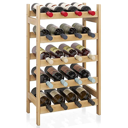 SMIBUY Bamboo Wine Rack, 20 Bottles Display Holder, 5-Tier Free Standing Storage Shelves for Kitchen, Pantry, Cellar, Bar (Natural) - color: Natural