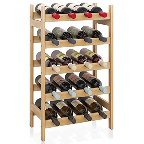 SMIBUY Bamboo Wine Rack, 20 Bottles Display Holder, 5-Tier Free Standing Storage Shelves for Kitchen, Pantry, Cellar, Bar (Natural) - color: Natural
