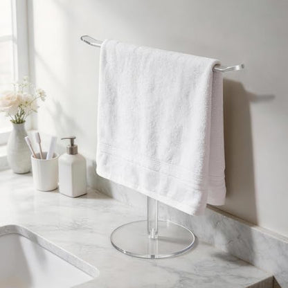 Clear Acrylic Hand Towel Holder Stand, T-Shape Free-Standing Towel Rack for Bathroom & Kitchen, Modern Minimalist Design, Simple Assembly, Countertop Organizer