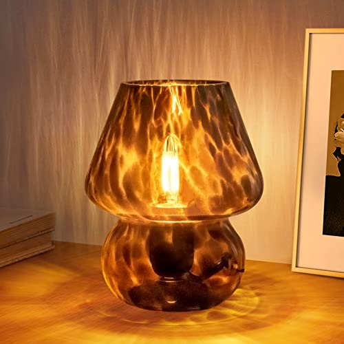 ONEWISH Mushroom Lamp Small Vintage Table Lamp for Bedroom Nightstand, Bedside Lamp Translucent Glass Stepless Dimmable, Murano Aesthetic Home Decor for Living Room Kitchen(Black) - color: black-1pack