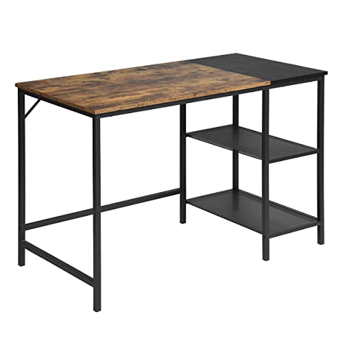 FurnitureR 43" Industrial Computer Desk with 2-Tier Metal Mesh Shelves, Home Office Writing Table with Storage, Sturdy Steel Frame & Rustic Wood Desktop for Study, Workstation, Gaming, Small Spaces