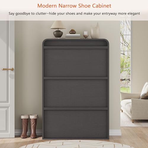 Garvee Shoe Cabinet with 3 Flip Drawers, Modern Narrow Shoe Storage Cabinet Organizer with Adjustable Shelf, 46" Tall Hidden Freestanding Shoe Rack Cabinet for Entryway, Hallway, Rustic Black - color: Rustic Black