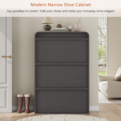 Garvee Shoe Cabinet with 3 Flip Drawers, Modern Narrow Shoe Storage Cabinet Organizer with Adjustable Shelf, 46" Tall Hidden Freestanding Shoe Rack Cabinet for Entryway, Hallway, Rustic Black - color: Rustic Black
