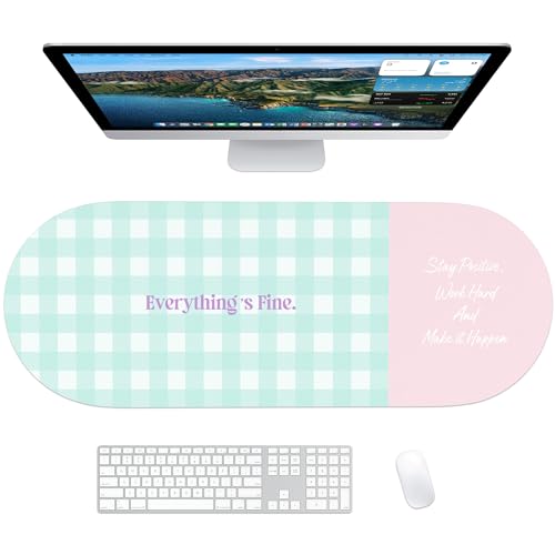 Checkered Pattern Desk Pad Protector, 35.5 x 13'' Aesthetic Mouse Mat for Desktop, Waterproof PU Leathe Non-Slip Desk Writing Pad for Office and Home, Blue-Green Pink - color: Blue-green Pink